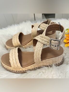 Women's Braided Strap Platform Sandals With Ankle Buckle Strap Accent Sz 9